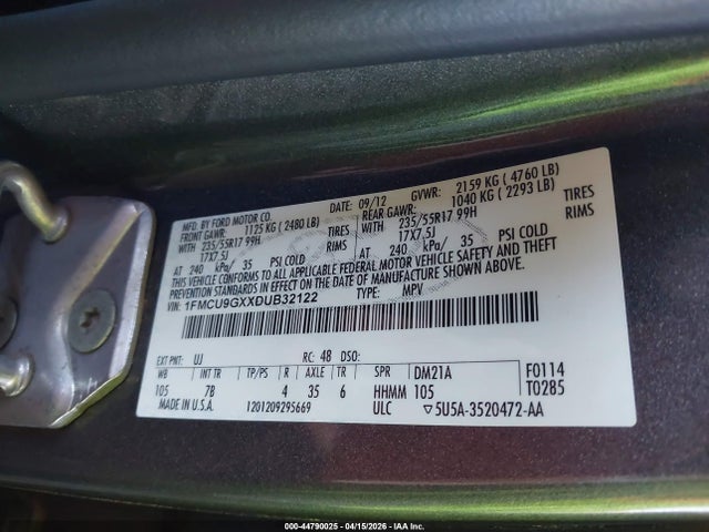 Aukcja sprzedaży 2013 Ford Escape Se, vin: 1FMCU9GXXDUB32122, numer aukcji: 44790025