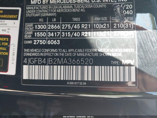 Продаж на аукціоні авто 2021 Mercedes-benz Gle 350, vin: 4JGFB4JB2MA366520, номер лоту: 44790029