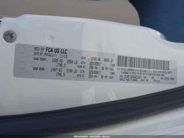 Aukcja sprzedaży 2016 Chrysler Town & Country Touring, vin: 2C4RC1BG9GR222471, numer aukcji: 44790030