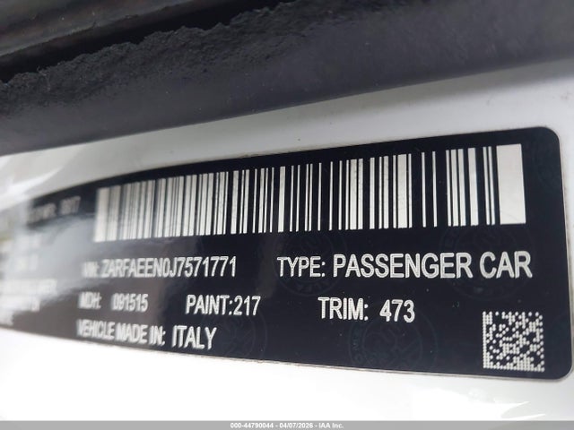 Auction sale of the 2018 Alfa Romeo Giulia Ti Sport, vin: ZARFAEEN0J7571771, lot number: 44790044
