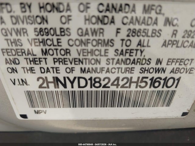 Aukcja sprzedaży 2002 Acura Mdx, vin: 2HNYD18242H516101, numer aukcji: 44790049