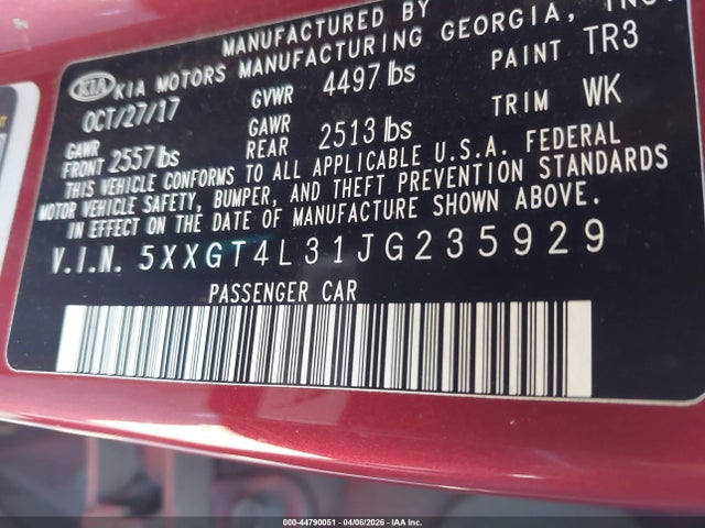 5XXGT4L31JG235929 KIA Optima S