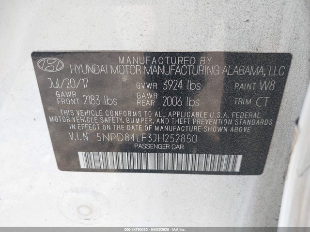 5NPD84LF3JH252850 Hyundai Elantra Value Edition