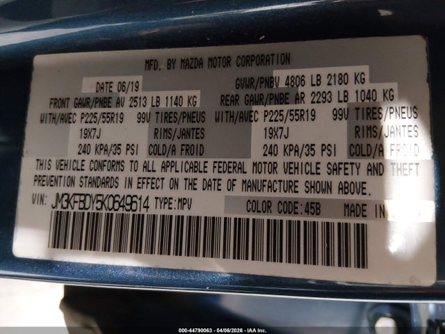 Aukcja sprzedaży 2019 Mazda Cx-5 Grand Touring Reserve, vin: JM3KFBDY5K0649614, numer aukcji: 44790063