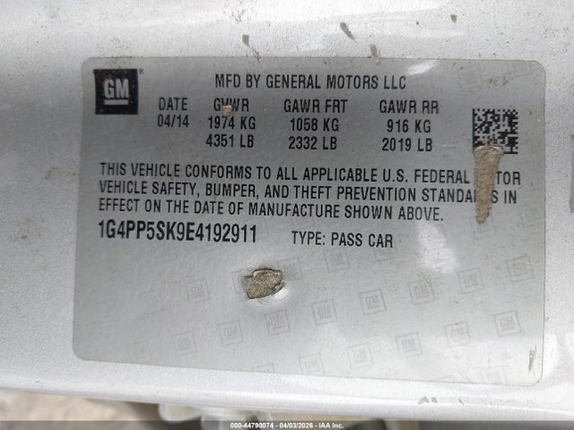Aukcja sprzedaży 2014 Buick Verano, vin: 1G4PP5SK9E4192911, numer aukcji: 44790074