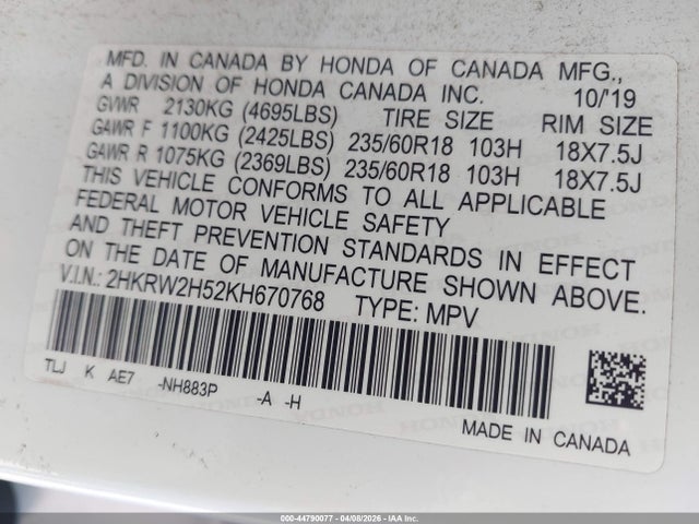 2HKRW2H52KH670768 Honda CR-V EX