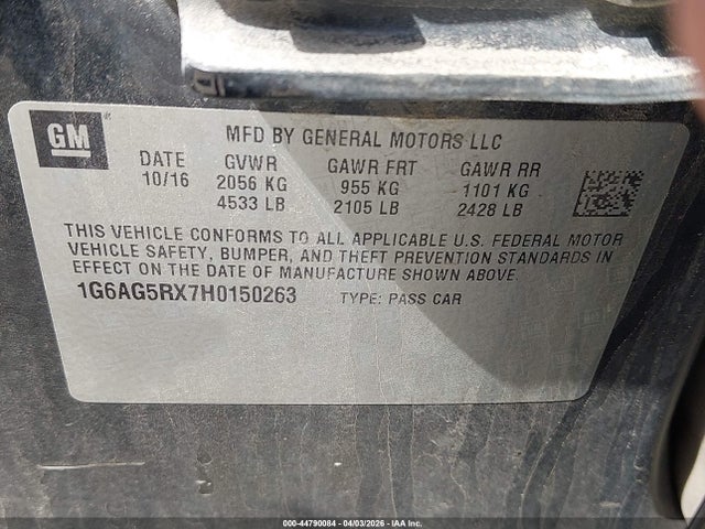 2017 Cadillac Ats Standard მანქანა იყიდება აუქციონზე, vin: 1G6AG5RX7H0150263, აუქციონის ნომერი: 44790084