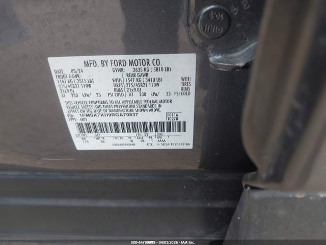Aukcja sprzedaży 2024 Ford Explorer St-line, vin: 1FMSK7KH9RGA70837, numer aukcji: 44790089