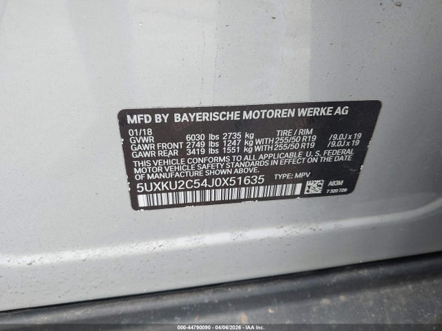 Продаж на аукціоні авто 2018 Bmw X6 Xdrive35i, vin: 5UXKU2C54J0X51635, номер лоту: 44790090