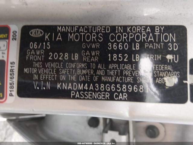 KIA RIO LX 2016 KNADM4A38G6589681 Image 9