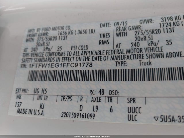 1FTFW1EG1FFC91778 Ford F-150 King Ranch