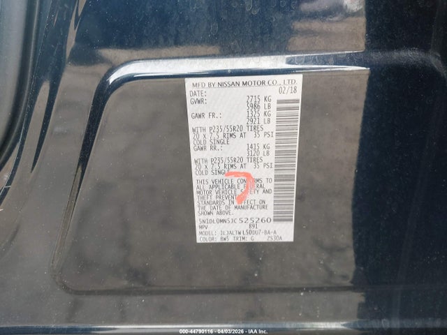 Aukcja sprzedaży 2018 Infiniti Qx60, vin: 5N1DL0MN5JC525260, numer aukcji: 44790116