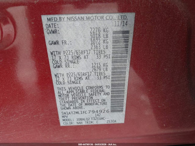 5N1AT2ML1FC794926 Nissan ROGUE SV