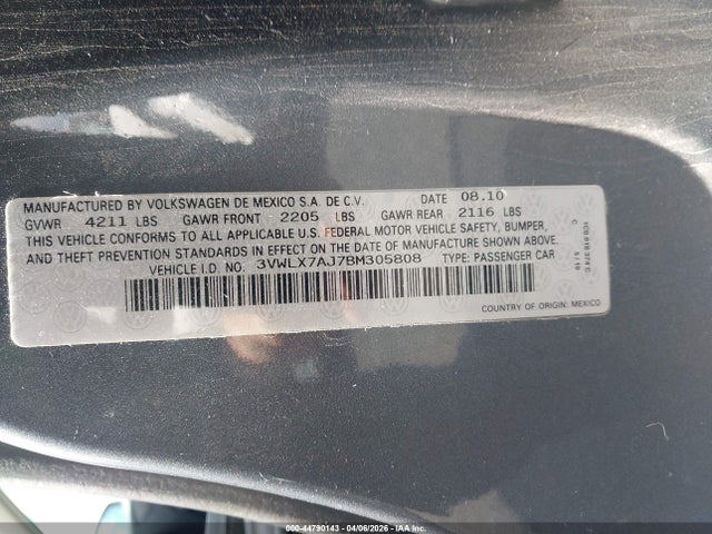 Продаж на аукціоні авто 2011 Volkswagen Jetta 2.5l Sel, vin: 3VWLX7AJ7BM305808, номер лоту: 44790143