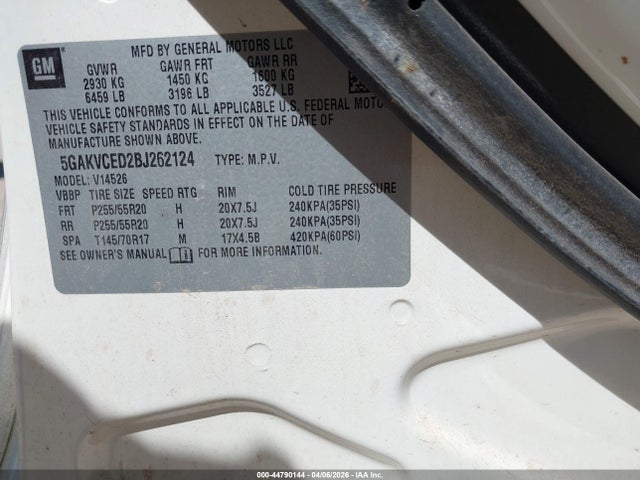 Aukcja sprzedaży 2011 Buick Enclave 2xl, vin: 5GAKVCED2BJ262124, numer aukcji: 44790144