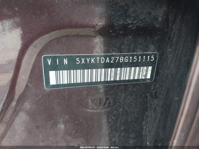 44790147 :رقم المزاد ، 5XYKTDA27BG151115 vin ، 2011 Kia Sorento Lx V6 مزاد بيع