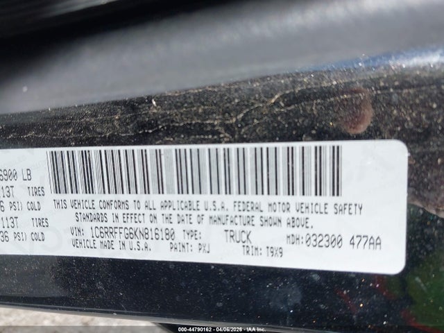 Продажа на аукционе авто 2019 Ram 1500 Big Horn/lone Star  4x4 5'7 Box, vin: 1C6RRFFG6KN816180, номер лота: 44790162