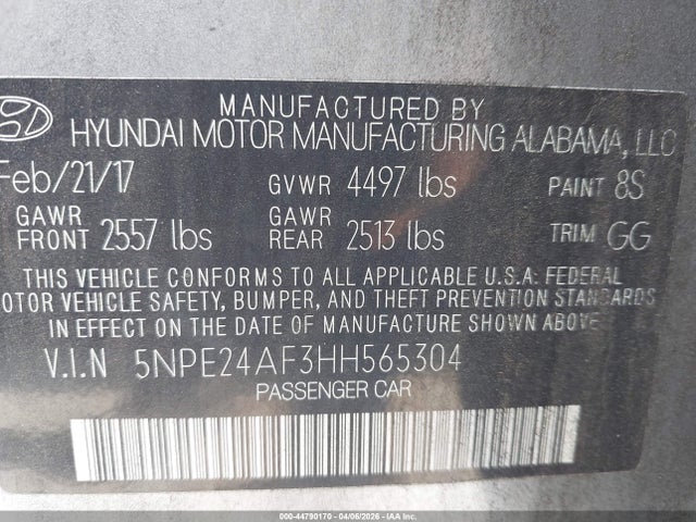2017 HYUNDAI SONATA 5NPE24AF3HH565304 Photo 8