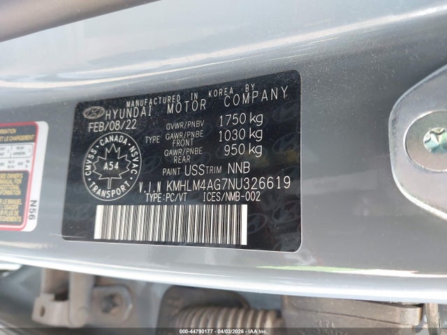 Продаж на аукціоні авто 2022 Hyundai Elantra Preferred Ivt, vin: KMHLM4AG7NU326619, номер лоту: 44790177