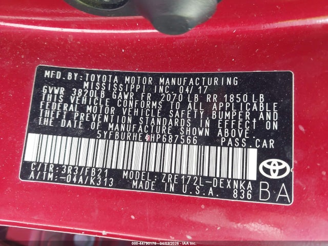 2017 TOYOTA COROLLA 5YFBURHE4HP687566 Photo 8