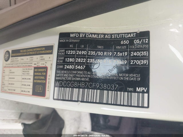2012 Mercedes-benz Glk 350 4matic მანქანა იყიდება აუქციონზე, vin: WDCGG8HB7CF938037, აუქციონის ნომერი: 44790179