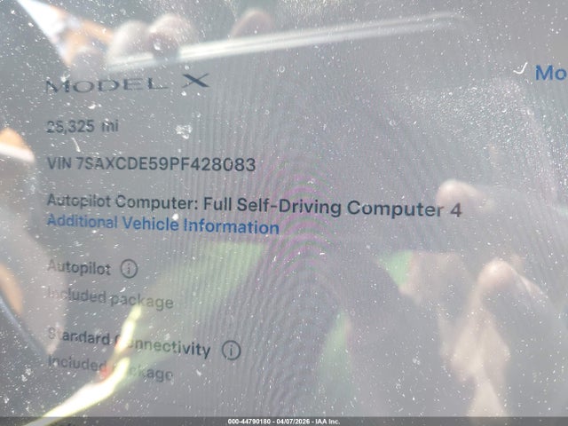 Aukcja sprzedaży 2023 Tesla Model X Dual Motor All-wheel Drive/standard Range, vin: 7SAXCDE59PF428083, numer aukcji: 44790180