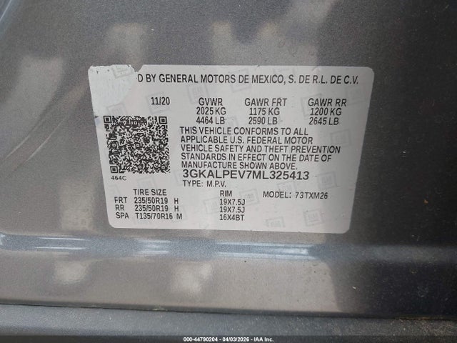 Aukcja sprzedaży 2021 Gmc Terrain Fwd Slt, vin: 3GKALPEV7ML325413, numer aukcji: 44790204