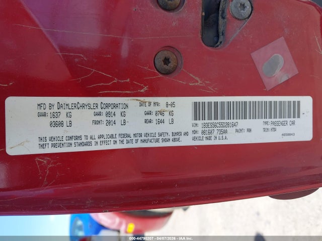 2005 Dodge Neon Sxt მანქანა იყიდება აუქციონზე, vin: 1B3ES56C55D281647, აუქციონის ნომერი: 44790207