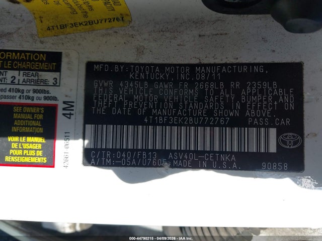Продаж на аукціоні авто 2011 Toyota Camry Le, vin: 4T1BF3EK2BU772767, номер лоту: 44790215