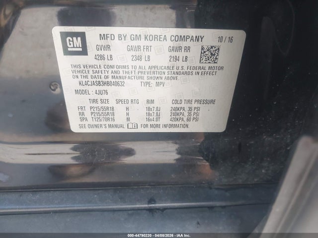 Aukcja sprzedaży 2017 Buick Encore Preferred, vin: KL4CJASB3HB040632, numer aukcji: 44790220