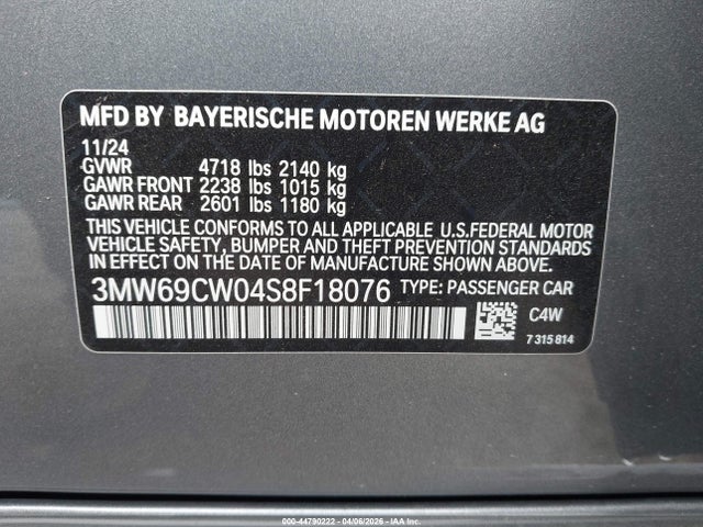 Aukcja sprzedaży 2025 Bmw 330i, vin: 3MW69CW04S8F18076, numer aukcji: 44790222