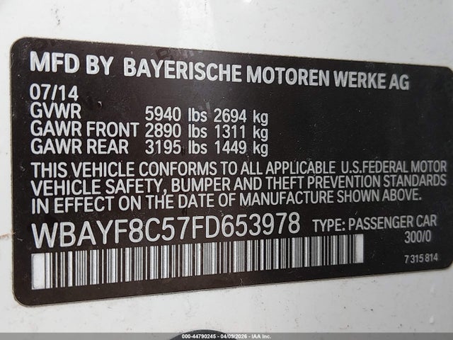 Aukcja sprzedaży 2015 Bmw 750li Xdrive, vin: WBAYF8C57FD653978, numer aukcji: 44790245