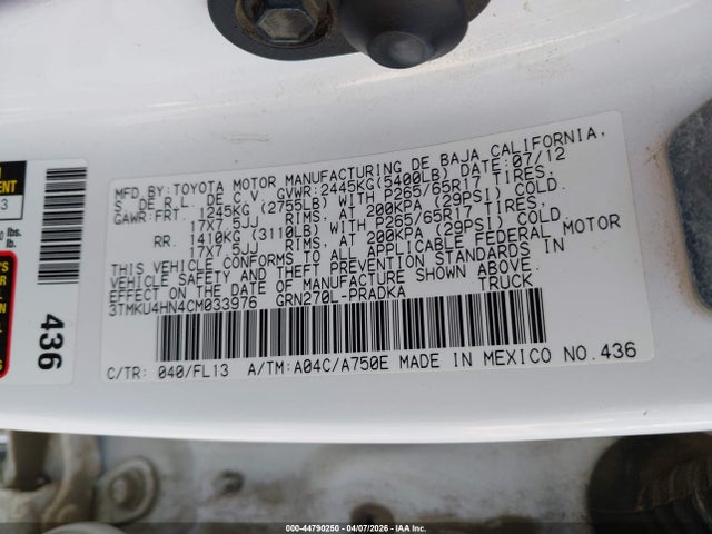 Продаж на аукціоні авто 2012 Toyota Tacoma Prerunner V6, vin: 3TMKU4HN4CM033976, номер лоту: 44790250