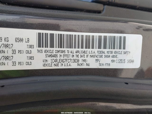 Aukcja sprzedaży 2015 Jeep Grand Cherokee Laredo, vin: 1C4RJEAG7FC713630, numer aukcji: 44790260