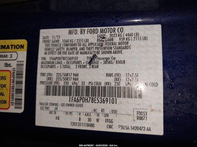 2014 FORD FUSION 1FA6P0H78E5369101 Photo 8
