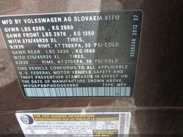 2013 VOLKSWAGEN TOUAREG WVGEP9BP9DD003960 Photo 8