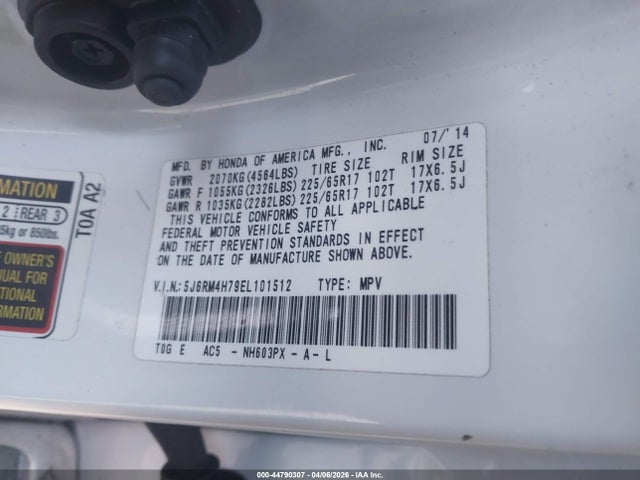 Honda Cr-v Ex-l 2014 5J6RM4H79EL101512 Image 9