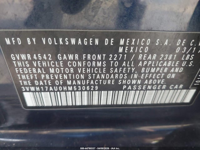 2017 Volkswagen Golf Alltrack Tsi S/tsi Se/tsi Sel მანქანა იყიდება აუქციონზე, vin: 3VWH17AU0HM530629, აუქციონის ნომერი: 44790337