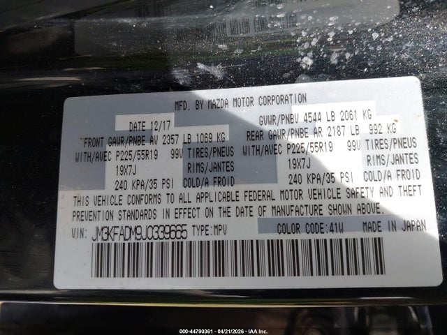 Продаж на аукціоні авто 2018 Mazda Cx-5 Grand Touring, vin: JM3KFADM9J0339665, номер лоту: 44790361