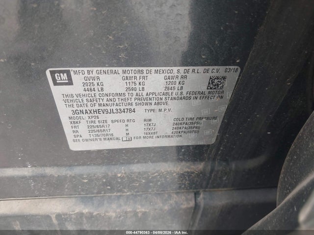 Продажа на аукционе авто 2018 Chevrolet Equinox Ls, vin: 3GNAXHEV9JL334784, номер лота: 44790363