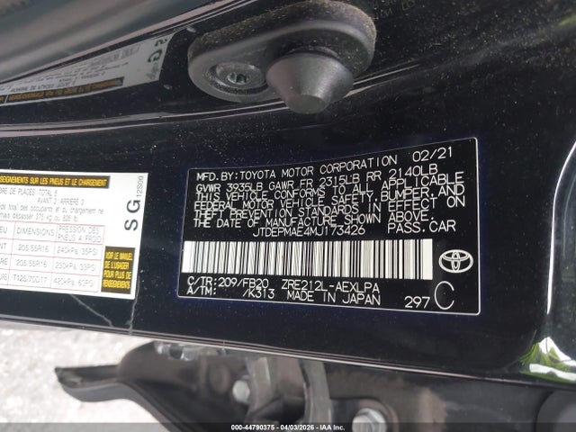 Toyota COROLLA LE 2021 JTDEPMAE4MJ173426 Image 9