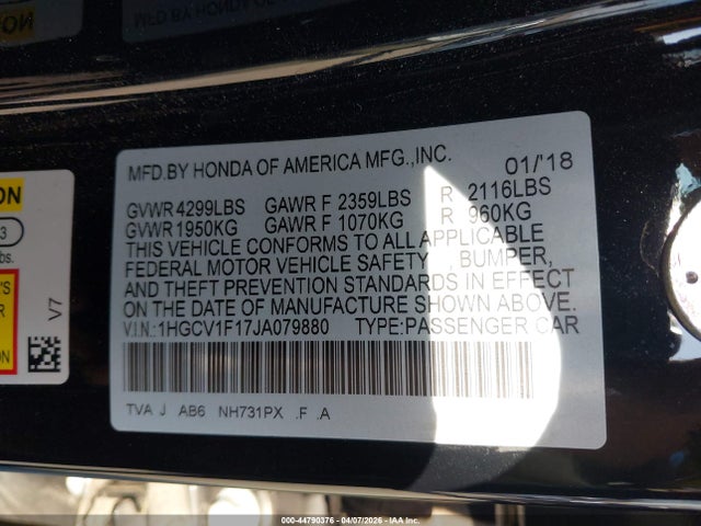 1HGCV1F17JA079880 Honda ACCORD LX