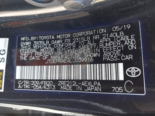 JTDEPRAE4LJ039916 Toyota COROLLA LE
