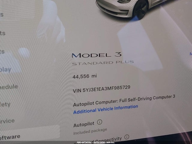 Продажа на аукционе авто 2021 Tesla Model 3 Standard Range Plus Rear-wheel Drive, vin: 5YJ3E1EA3MF985729, номер лота: 44790384