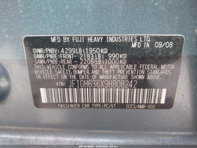2009 Subaru Impreza Outback Sport მანქანა იყიდება აუქციონზე, vin: JF1GH636X9H808242, აუქციონის ნომერი: 44790388