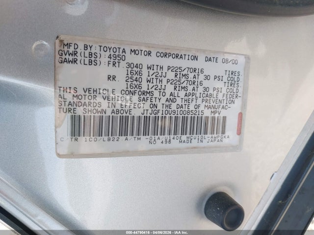 Aukcja sprzedaży 2001 Lexus Rx 300, vin: JTJGF10U910085215, numer aukcji: 44790416