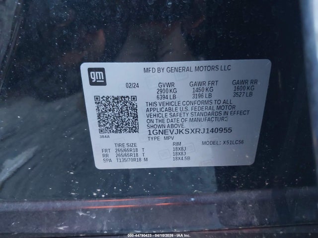 Продажа на аукционе авто 2024 Chevrolet Traverse Awd Z71, vin: 1GNEVJKSXRJ140955, номер лота: 44790423