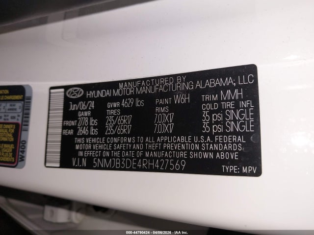 Продаж на аукціоні авто 2024 Hyundai Tucson Sel, vin: 5NMJB3DE4RH427569, номер лоту: 44790424