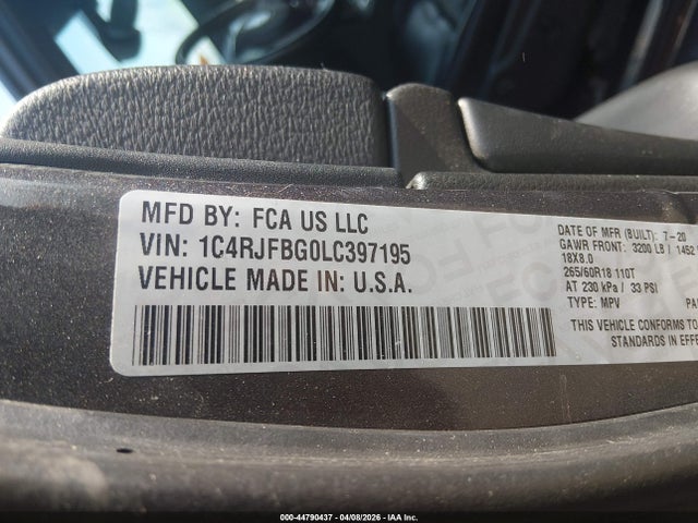 2020 Jeep Grand Cherokee Limited 4x4 მანქანა იყიდება აუქციონზე, vin: 1C4RJFBG0LC397195, აუქციონის ნომერი: 44790437