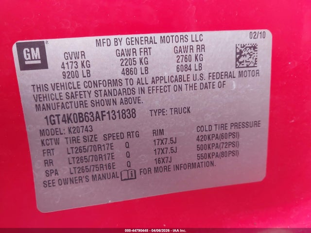 Aukcja sprzedaży 2010 Gmc Sierra 2500hd Sle, vin: 1GT4K0B63AF131838, numer aukcji: 44790448